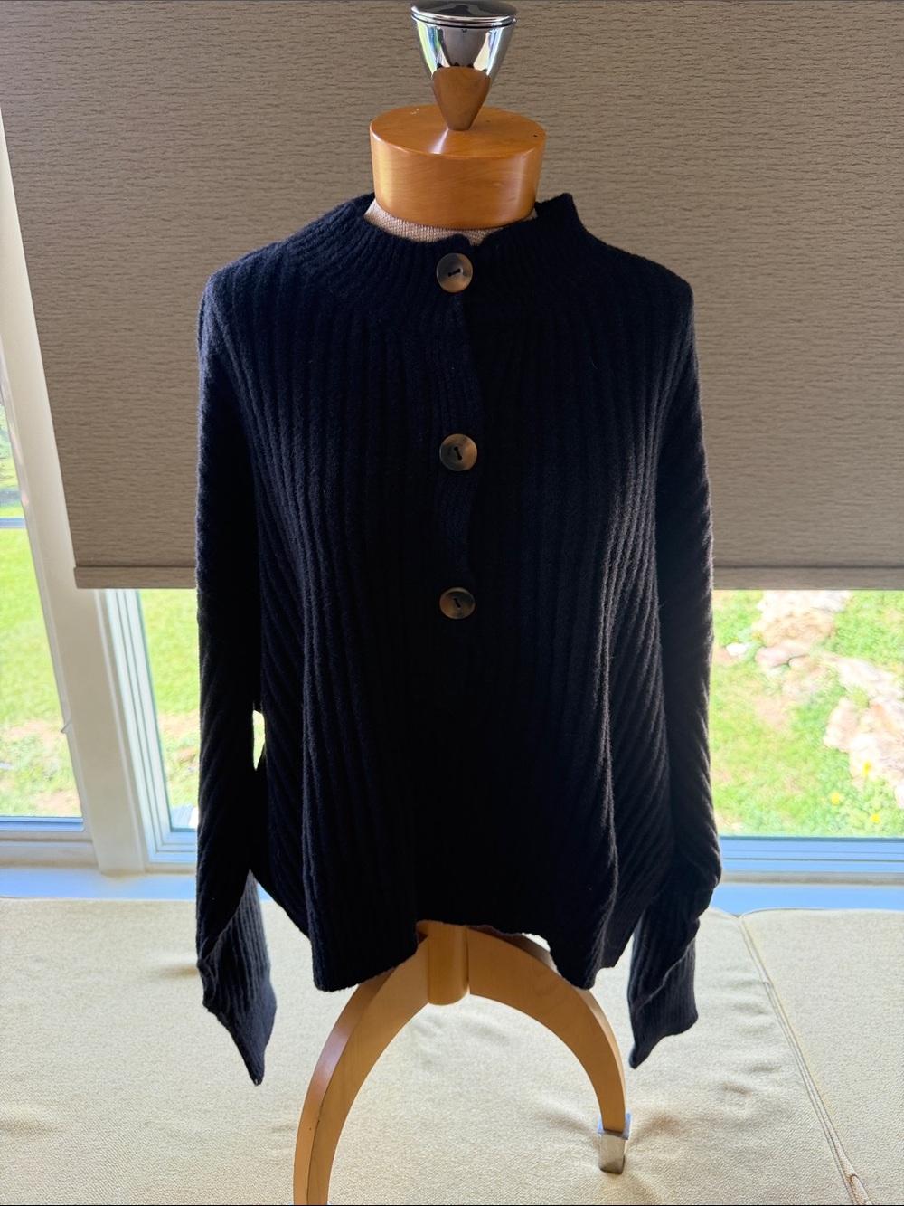 Free People Black Ribbed Button-Up Cardigan